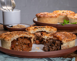 Connoisseur Mixed Case - Yorkshire Beef Brisket & Pancetta Ragu Pie, Yorkshire Free-range Pork, Black Garlic & Orchard Pie, Yorkshire Wagyu and  & Buffalo Blue Cheese Pie ( 6 x 250g)