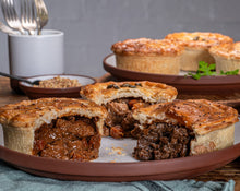 Load image into Gallery viewer, *NEW* Limited Edition Connoisseur Mixed Case - Yorkshire Beef Brisket &amp; Pancetta Ragu Pie, Yorkshire Outdoor Reared Pork, Black Garlic &amp; Orchard Pie, Yorkshire Wagyu and  &amp; Buffalo Blue Cheese Pie ( 6 x 250g)

