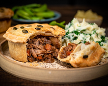 Load image into Gallery viewer, Slow Braised Yorkshire Pork, Ampleforth Abbey Cider &amp; Chorizo Pie (Box of 6 x 250g)
